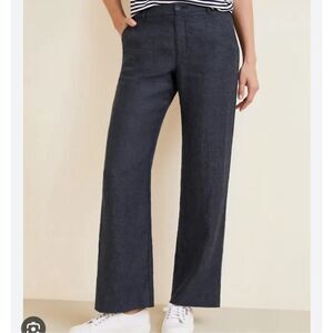Classiques Entier $229 Navy Linen Blend Flare Trouser Pants High Rise 12 NEW